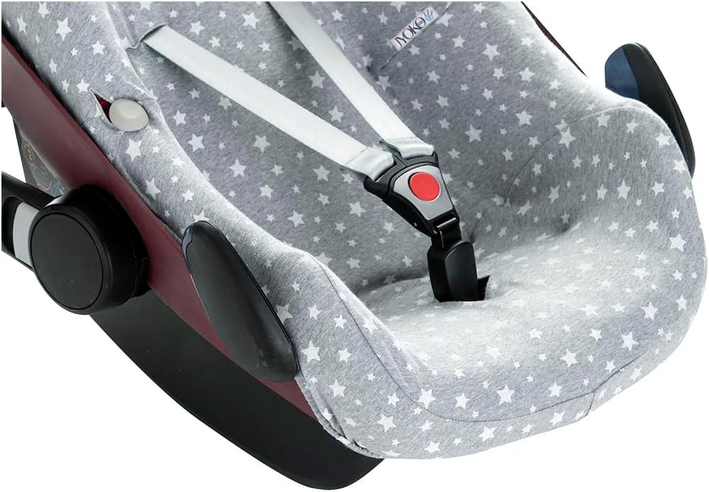 JYOKO KIDS Baumwollbezug für Autositz kompatibel mit Pebble Maxi Cosi, Bebe Confort (White Star), Wh