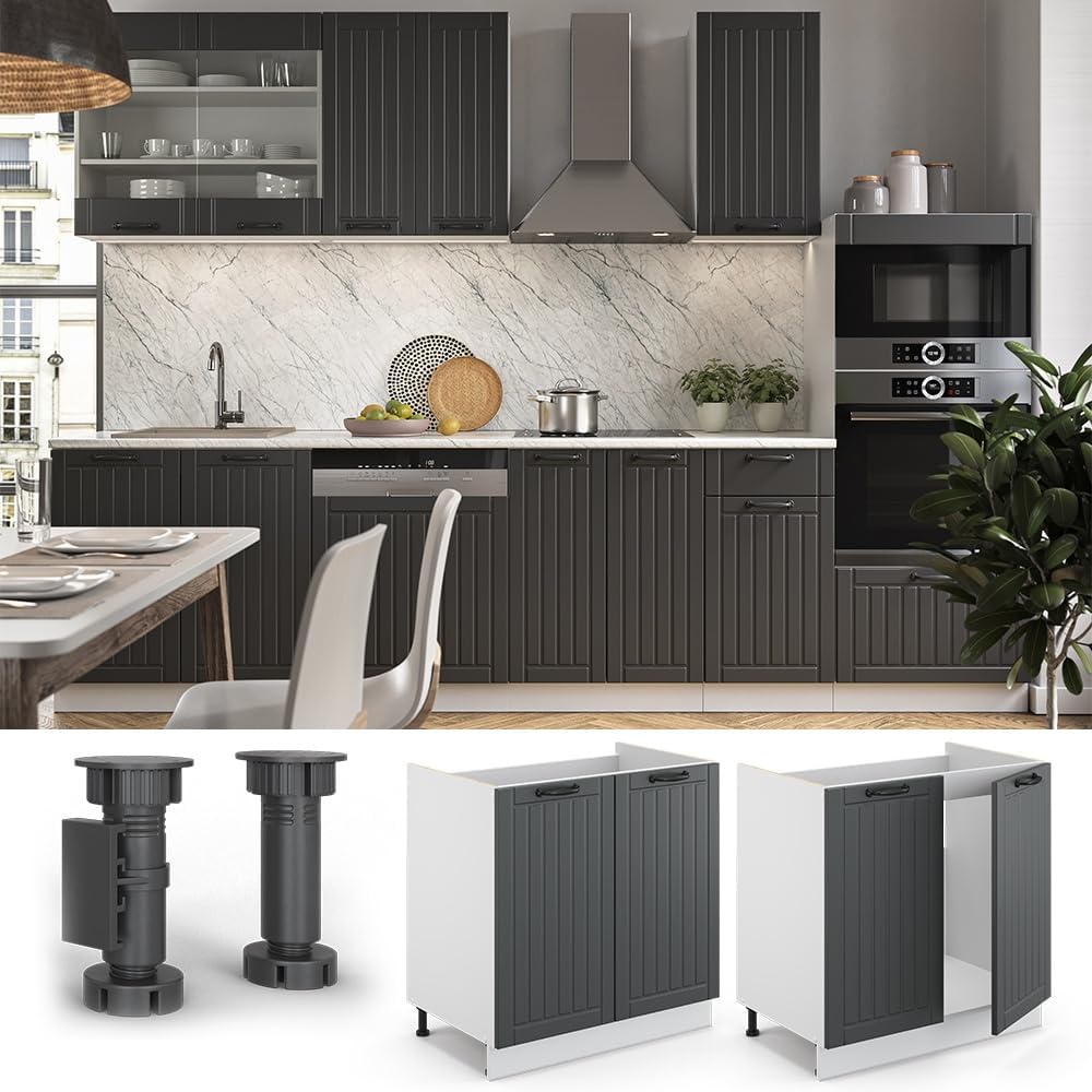 Vicco Spülenunterschrank Fame-Line, Anthrazit/Weiss, 80 cm ohne Arbeitsplatte Anthrazit Spülenunters