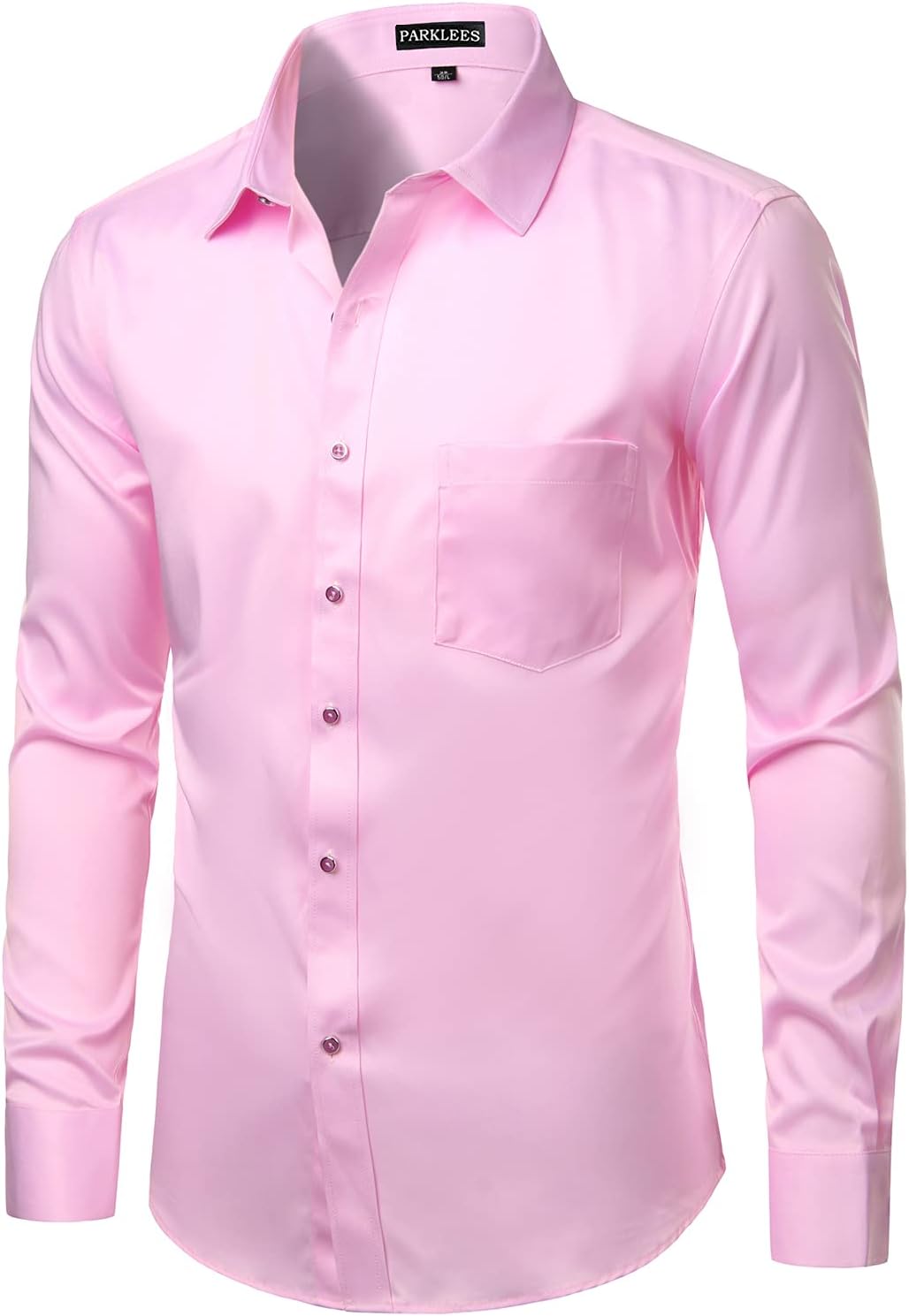 PARKLEES Herren Tailliert Freizeit Langarm Hemd Businesshemd für Hochzeit Business M Rosa, M Rosa