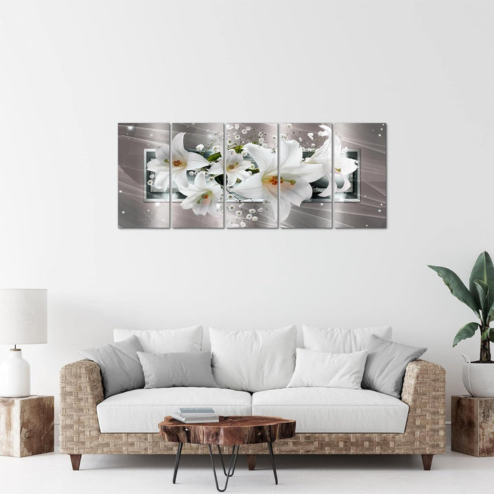 Runa Art Bild Blumen Lilien Wandbilder auf Vlies Leinwand 5 Teilig Wanddekoration Wohnzimmer Schlafz