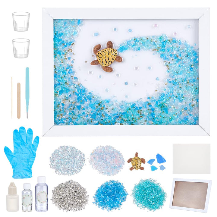 WEBEEDY DIY Resin Seeglas Kunstset Harz Sea Glass Schildkröte Fotorahmen Bastelset Mit Anleitung Für