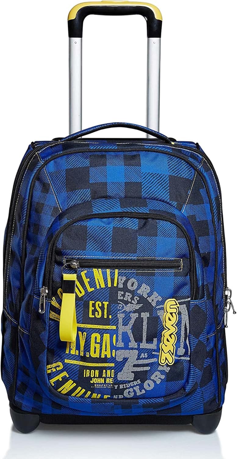 SEVEN TROLLEY Check, blau, einziehbare Schultergurte, 2-in-1-Rucksack mit Crossover-System, Schule &