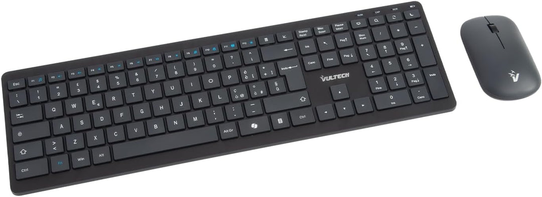 VulTech KM-851W Kabellose Tastatur und Maus, geräuschlos, italienisches QWERTY-Layout, ultradünn, Zi