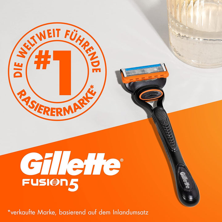 Gillette Fusion 5 Nassrasierer Herren, Rasierer + 8 Rasierklingen + Rasierer-Halter, Geschenk für Mä