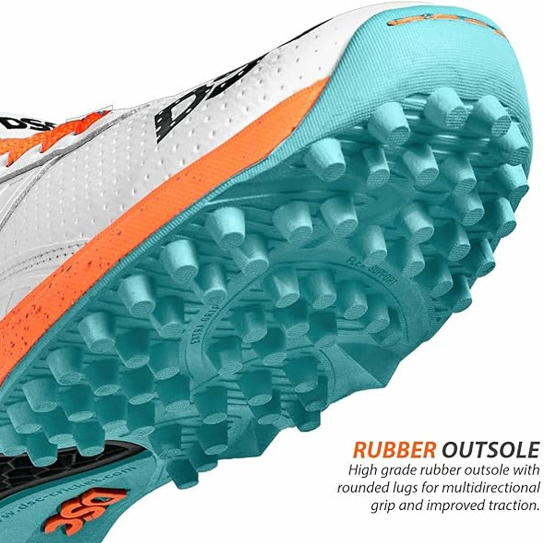 DSC Jaffa 22 Cricket Shoes | for Boys and Men | Lightweight | Embossed Design White Orange 43 EU, Wh