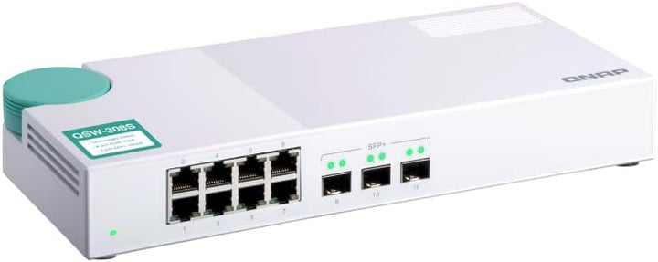 Qnap Qsw-308S-US 10-GbE Switch mit 3-Port 10G TVS-+ und 8-Port Gigabit ungemanaged Switch Standard,