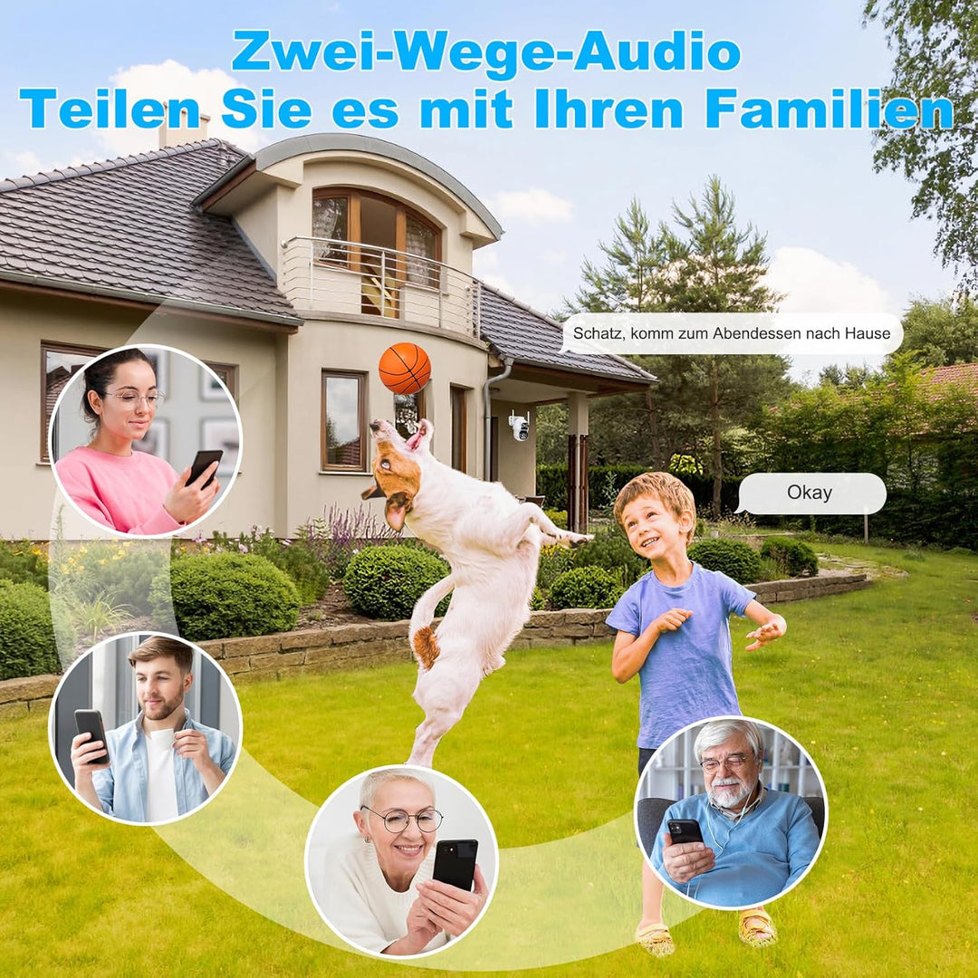 überwachungskamera Aussen WLAN, 2.4GHz/5GHz PTZ Dual-Lens Überwachungs Kamera Aussen mit KI-Personen