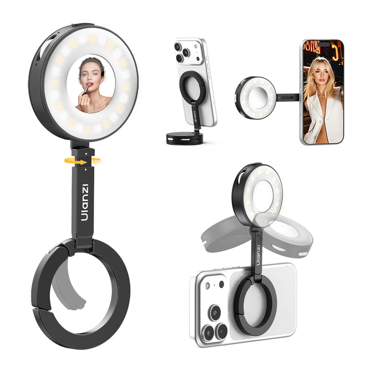 ULANZI ML05 Magnetische Selfie Licht für iPhone, Dual Magnet LED Ringlicht mit Spiegel, 9000K CRI≥97