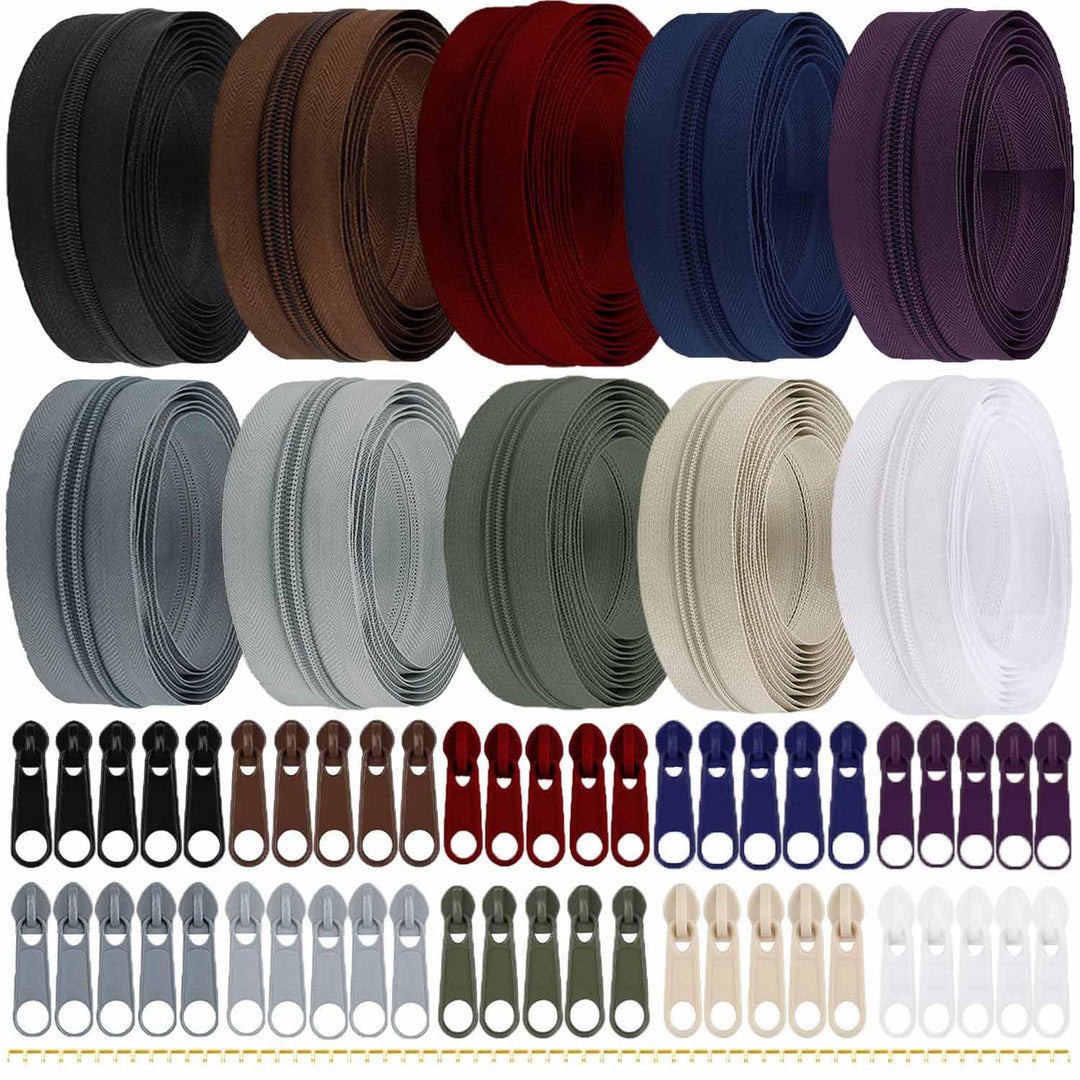 Duscdesp 30M 10 Farben Reissverschluss Endlosreissverschluss mit Zipper, DIY Reissverschluss Teilbar