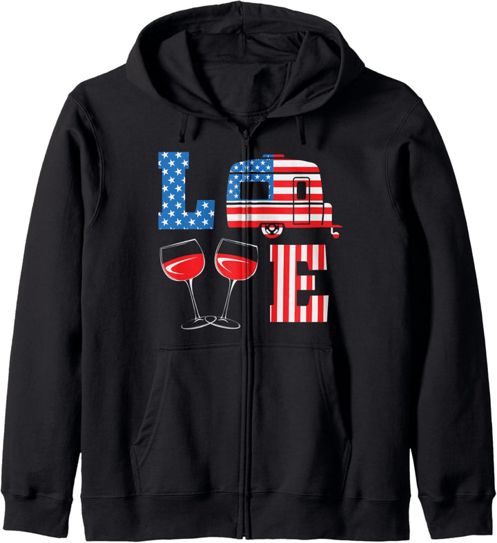 4. JULI Hemd. LOVE CAMPING Amerikanische Freiheit USA Flagge Kapuzenjacke