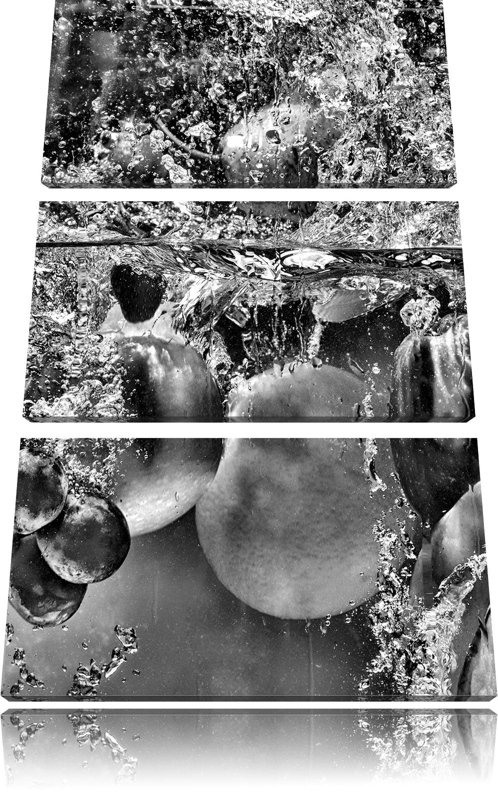 Pixxprint Monocrome, Früchte Fallen ins Wasser 3-Teiler Leinwandbild 120x80 Bild auf Leinwand