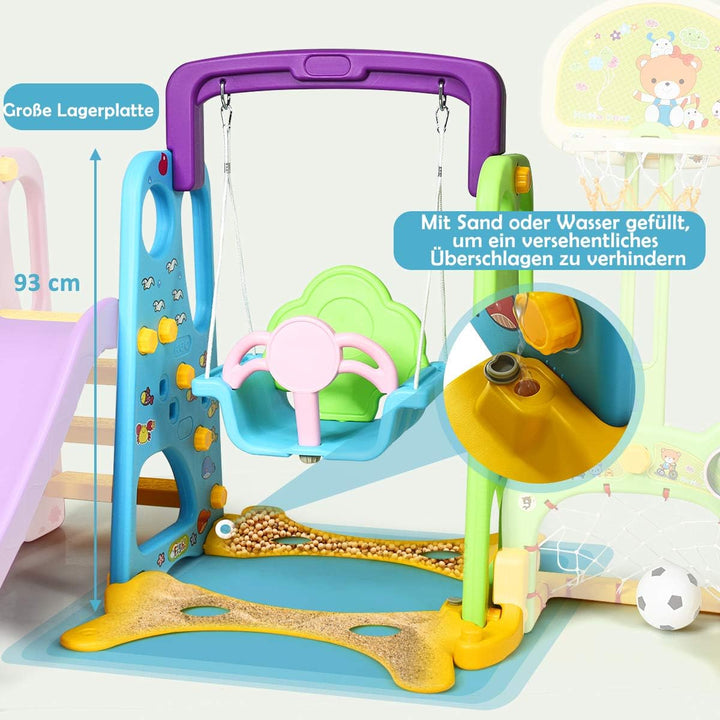COSTWAY 6 in 1 Kinder Rutsche mit Schaukel, Kinderrutsche Indoor mit Basketballkorb &amp; Fussballtor &amp;