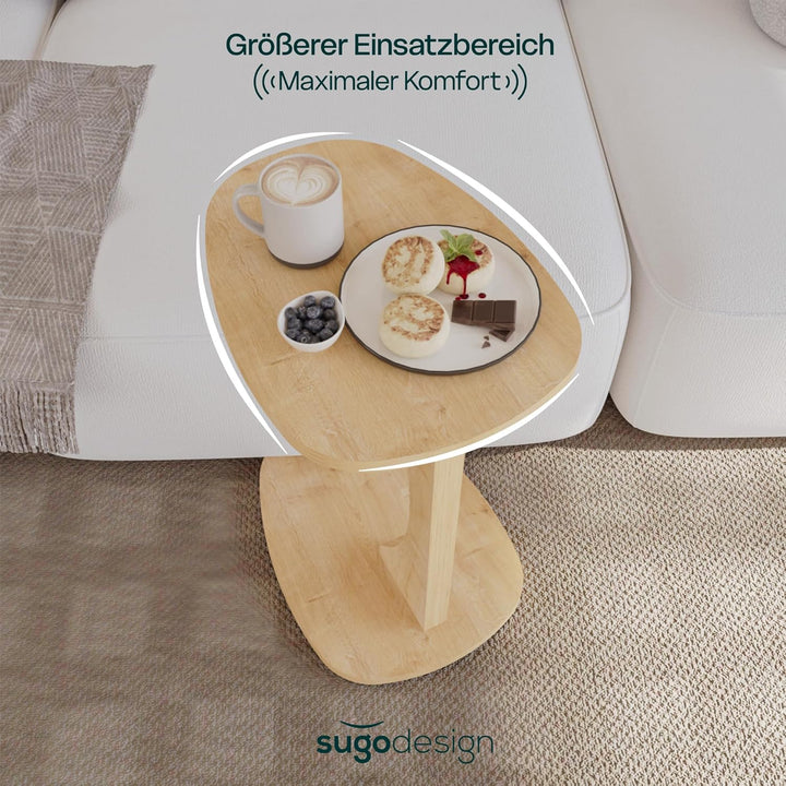sugodesign Beistelltisch Couch mit Rollen, Kleiner Beistelltisch C-Form, Sofatisch in stylischer Eic