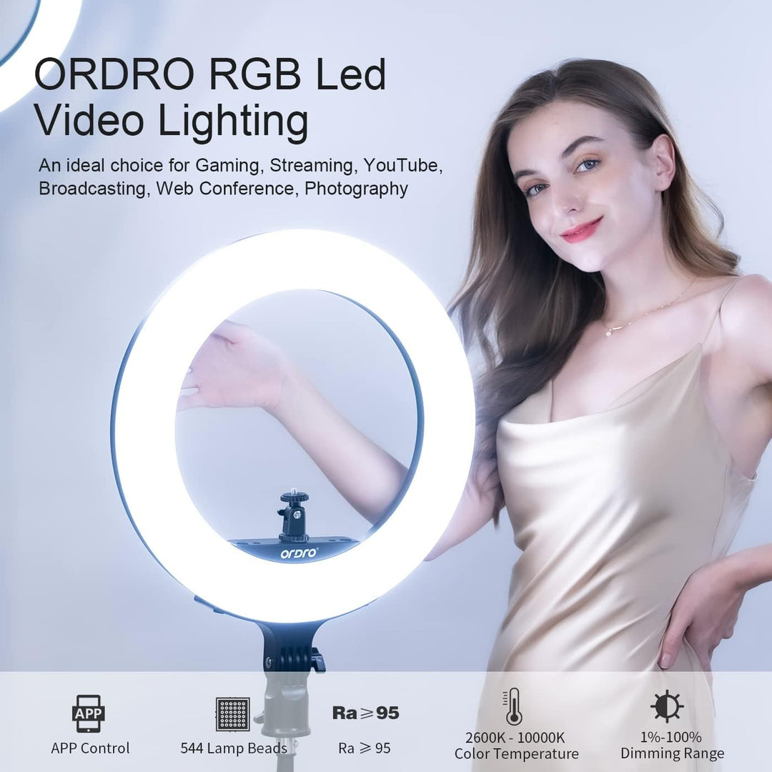 ORDRO Ringlicht mit Stativ, 16 Zoll Selfie Ringlicht mit 74 Zoll Stativ Ständer Bluetooth-App zur Un