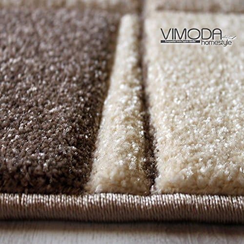 VIMODA Teppich Modern Klassiker für Wohnzimmer Kurzflor Dich gewebt mit Bordürenmotiv braun beige un