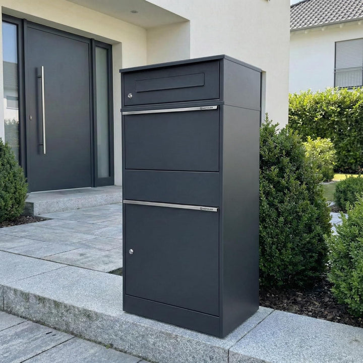 Metzler Briefkasten und Paketbox, Postbox rostfrei und massiv, Paketbriefkasten XXL, Standbriefkaste