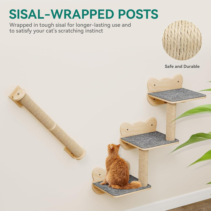 YITAHOME Katzenkletterwand-Set, Stabiler Holz Katzenmöbel, 7-Teilig Katzen Wandelemente mit Katzenha