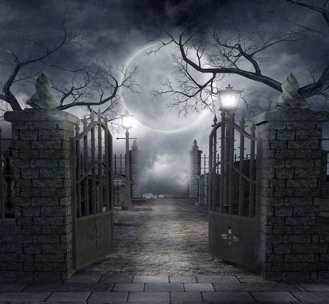 AIIKES 8x8FT Retro-Stil Halloween-Thema Malerei Vinyl Fotografie Hintergrund Schwarz Fotografie Hint