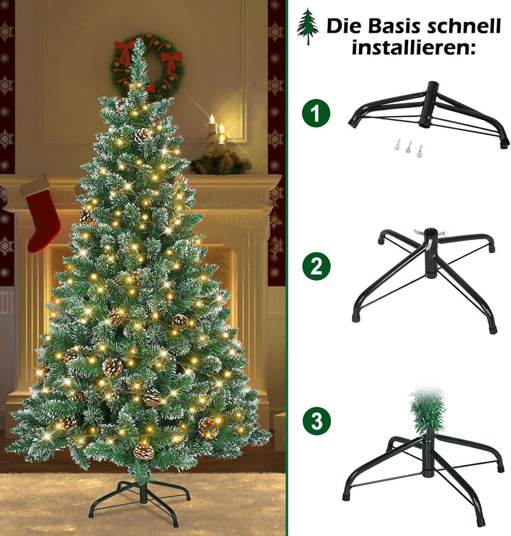 Aufun Weihnachtsbaum künstlich mit Beleuchtung, 120cm Tannenbaum künstlich mit Schnee und Kiefernzap