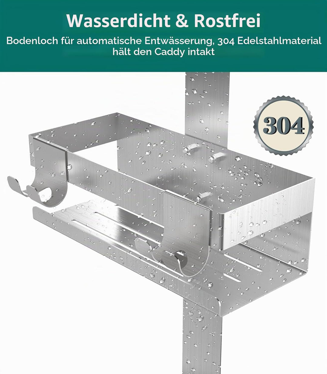 Emibele Duschablage ohne Bohren, Edelstahl Badezimmer Organizer mit 2 Körben &amp; 8 Haken, Duschregal o