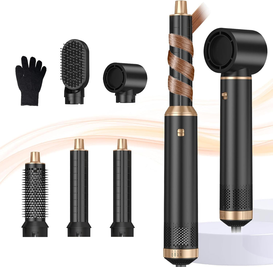 Hairstyler 5 in 1 Airbrush Haarstyler | Pro Air Styler Set - 1000W Rundbürstenföhn, Air Curler, Warm