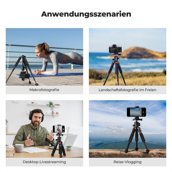 K&amp;F CONCEPT Mini Stativ, 55cm Aluminium Kamera Stativ mit 360° Kugelkopf | Belastung bis zu 6kg, 0,6