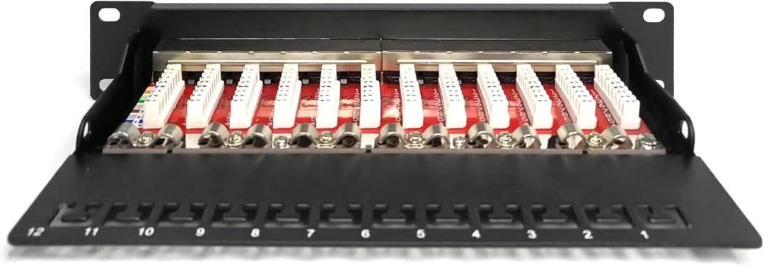 DIGITUS Cat-6A Patchpanel - 12 Ports - RJ45-Buchsen - 10-Zoll Rack-Mount 1HE - LSA Verteilerfeld - G