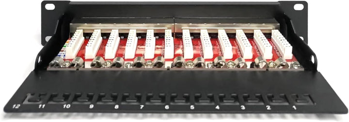 DIGITUS Cat-6A Patchpanel - 12 Ports - RJ45-Buchsen - 10-Zoll Rack-Mount 1HE - LSA Verteilerfeld - G