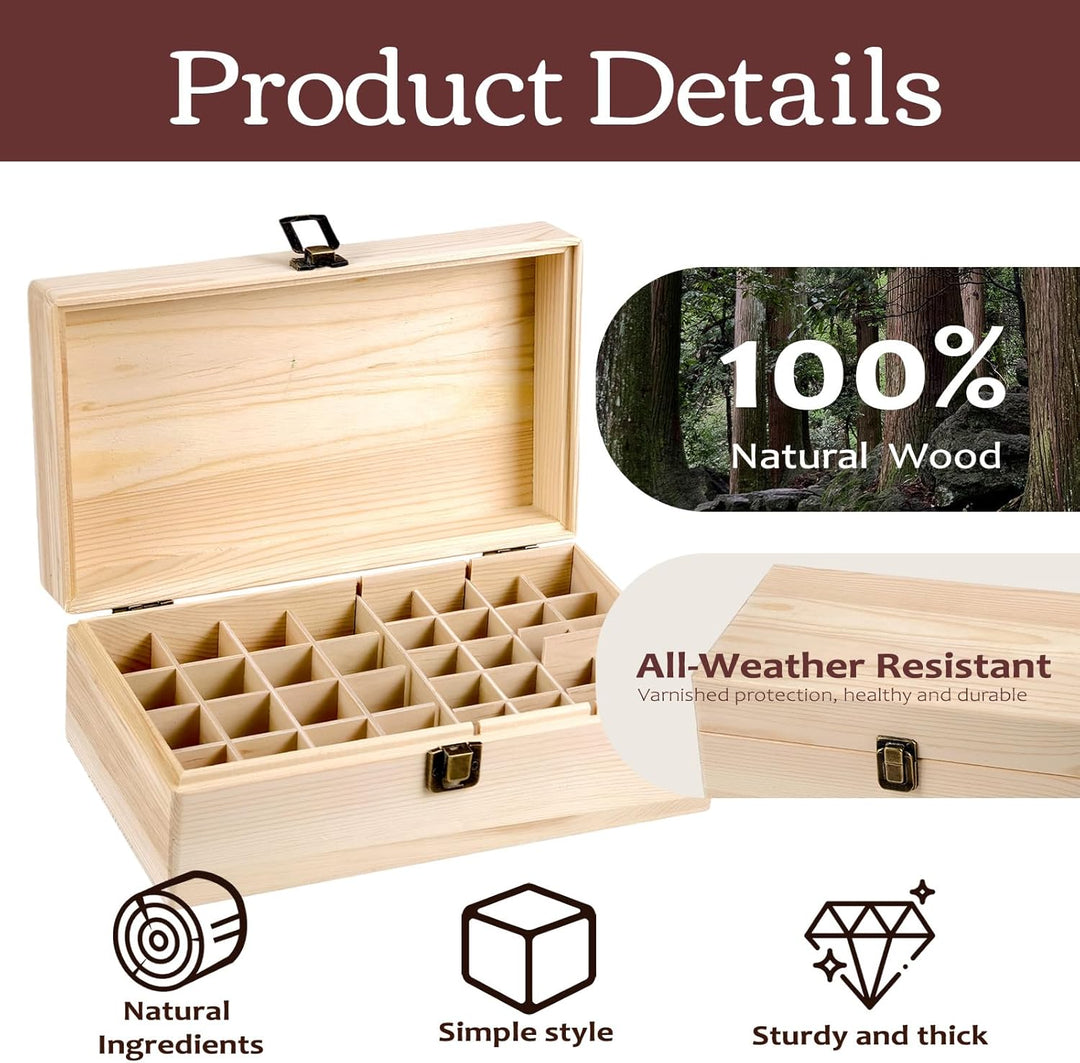 Ätherische Öle Holzbox, 36 Löcher Aromatherapie Öle Flaschen Tragbar Tragen Organisator Multifunktio