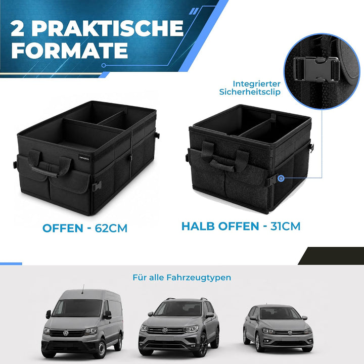 Premium Kofferraum Organizer mit Deckel - Auto Organizer Faltbar Stabil &amp; Rutschfest - Auto Kofferra