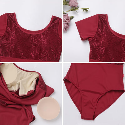 FYMNSI Damen Ballettanzug Gepolstert Ballettbody Tanz Body Gymnastikanzug Trikot Kurzarm Bodysuit S