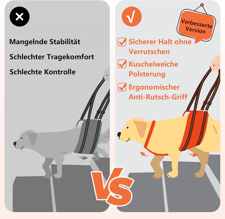LUCKY LUCY Hundegeschirr mit Griff, Verstellbare Hunde-Tragehilfe für Hinterbeine & Nacken-Stütze, M