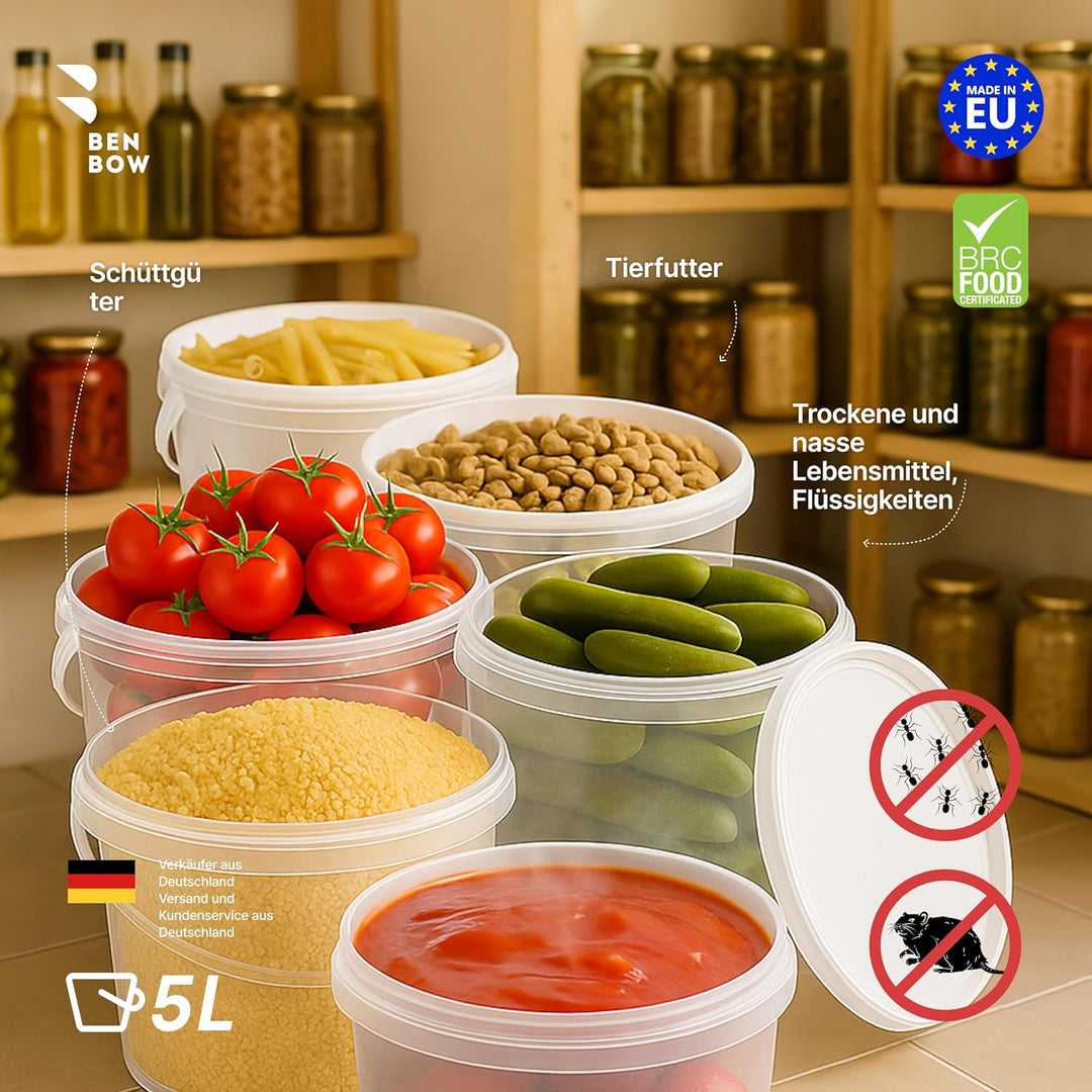 BenBow Eimer mit Deckel 5l transparent 100x 5 Liter - lebensmittelecht, stabil, luftdicht - Plastike