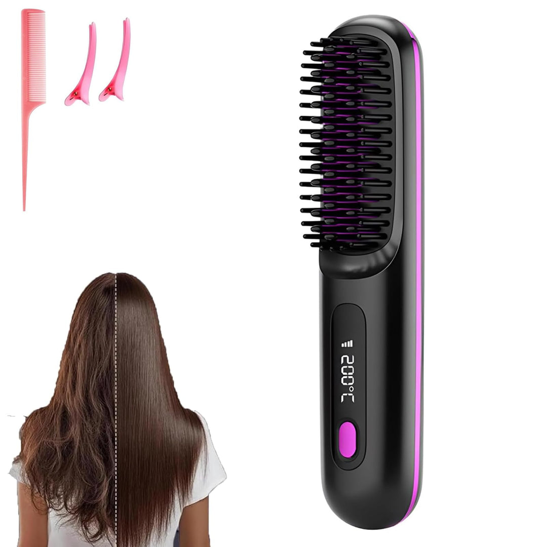 Go Brush Pro – Tragbare, kabellose Mini-Haarglätterbürste für Frauen mit LCD-Temperaturanzeige, 2000