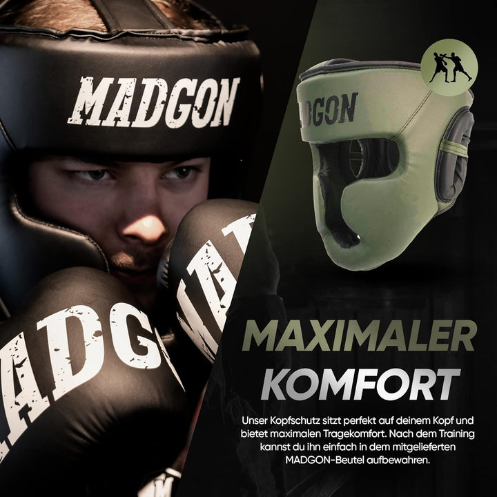 MADGON Premium Kopfschutz, Boxhelm mit Perfekter Sicht und maximalem Schutz, Gesichtsschutz für Kamp