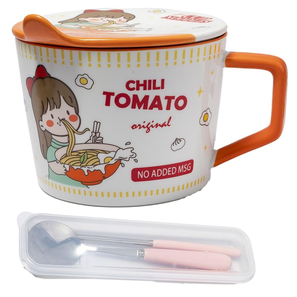 lachineuse - Instant-Nudel-Schale – japanische Ramen-Schale & chinesische Nudeln mit Besteck & Decke