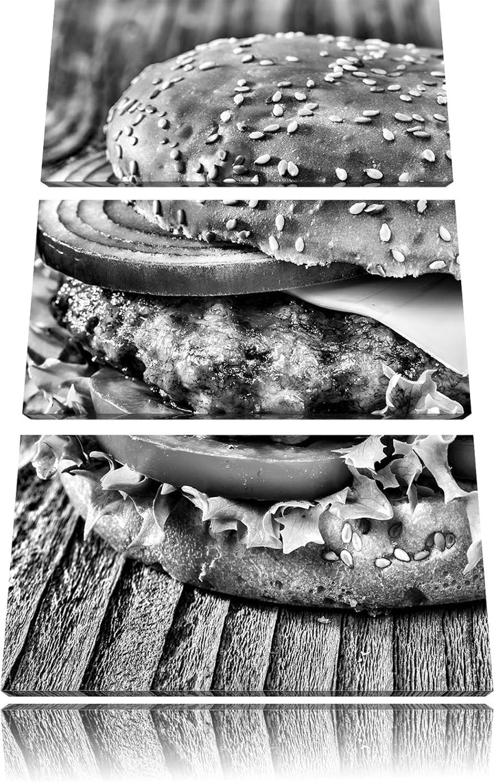 Pixxprint Leckerer Cheeseburger als Leinwandbild/Grösse: 3 Teilig (120x80) cm/Wandbild/Kunstdruck/fe