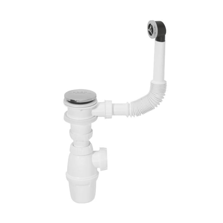 Wirquin 30723101 Ablaufgarnitur für Waschbecken mit Edelstahlventil und Überlauf, weiss