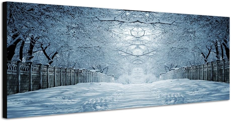 Paul Sinus Art Panoramabild auf Leinwand und Keilrahmen 150x50cm Winterlandschaft Bäume Weg Baumtunn