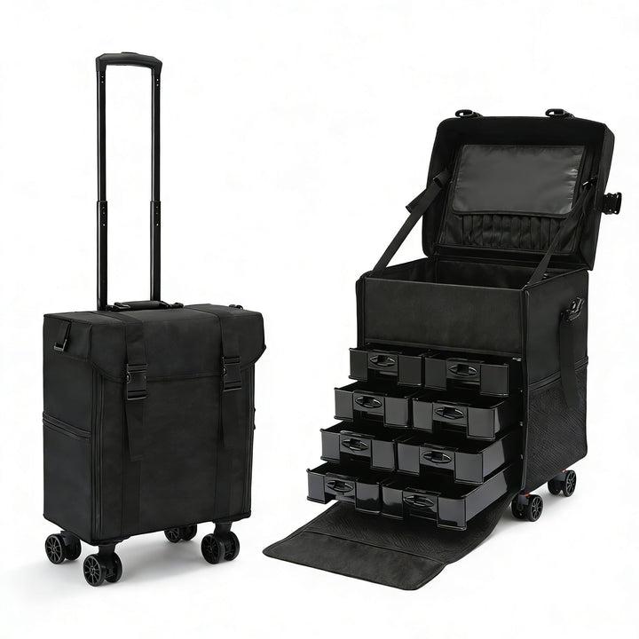 Rollender Schminkkoffer mit 8 herausnehmbaren Schubladen Professioneller Kosmetik-Organizer robuster