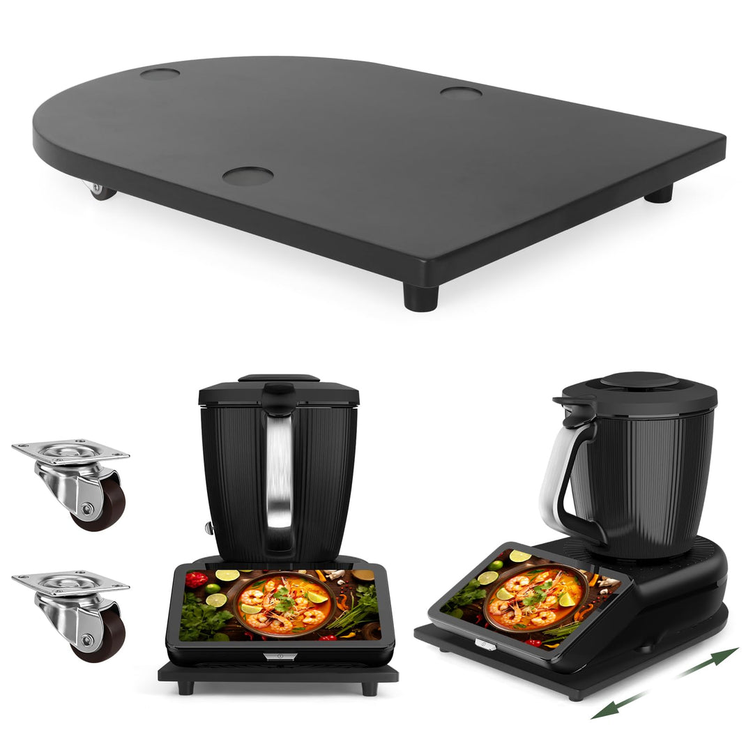 Gleitbrett für Thermomix TM7,Bambus Brett für Thermomix mit 360° leisen Rollen,TM7 Gleitbrett mit Ru