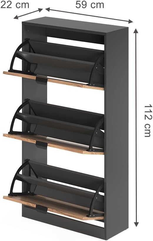 Vicco Schuhkipper Gizmo, Goldkraft Eiche/Anthrazit, 59 x 112 cm mit 3 Fächern Goldkraft Oak/Anthraci