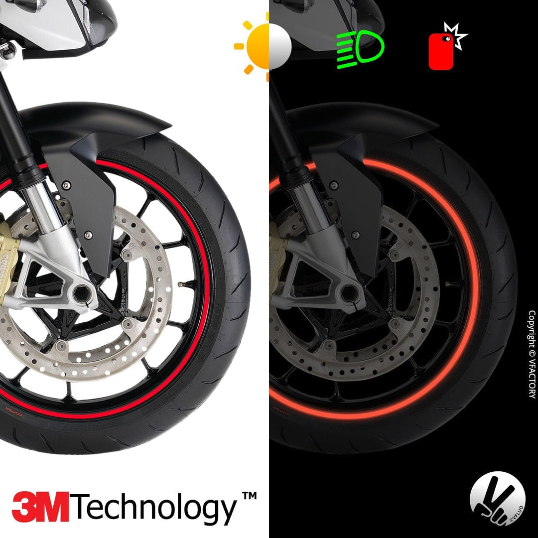 VFLUO - Kit Reflektierende Felgenrandaufkleber Motorrad, Aufkleber für 1 Rad 3M™-Technologie™, 360°-