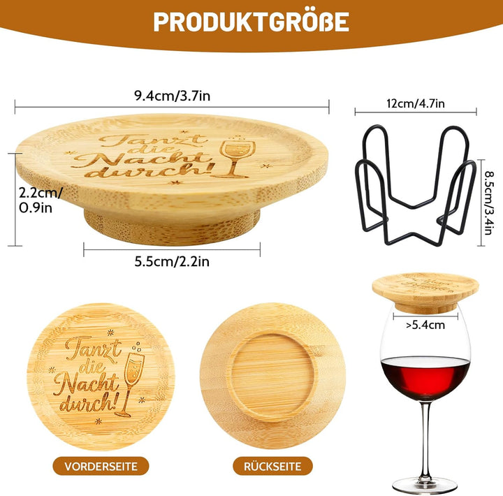 8 Stück Weinglas Topper Holz, Wine Glass Charcuterie Topper mit 2 Halterungen, Bambus Weinglas Toppe
