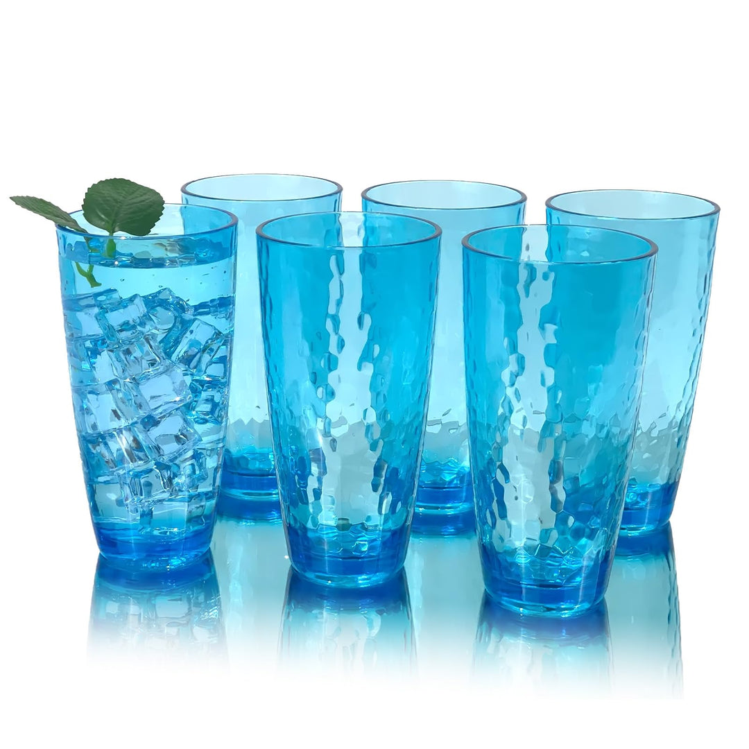 Grosse Acrylgläser, 740 ml, Kunststoffbecher, Set mit 6 transparenten Farben, gehämmerter Stil, BPA-