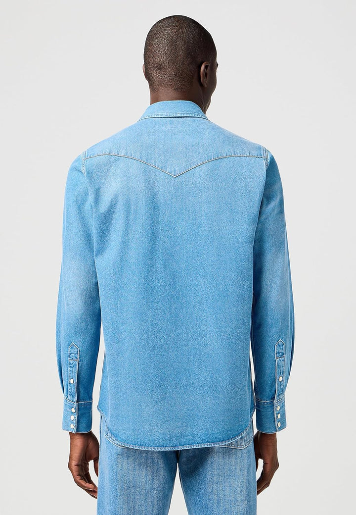 Wrangler Herren Western-Arbeitshemd, langärmelig, mit Druckknöpfen, verwaschenes Finish Hemd XXS Mid