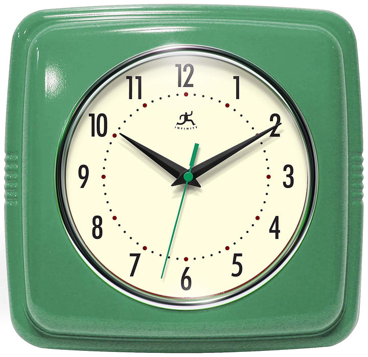 Infinity Instruments Quadratische, stille Retro-Wanduhr, 22,9 cm, Mitte des Jahrhunderts, Moderne Kü