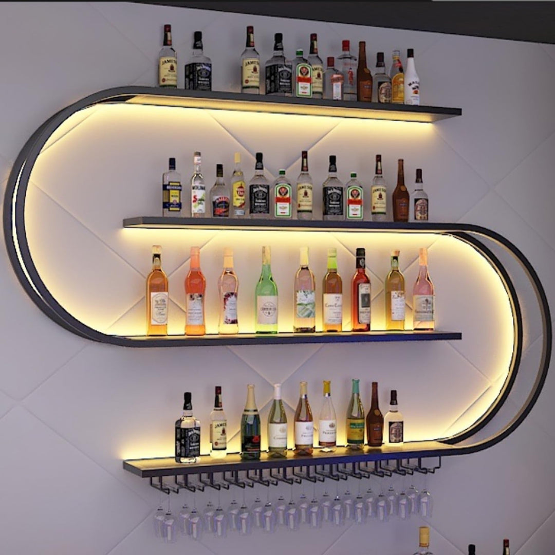 120cm Wand montiertes Weinregal, halbrundes mehrschichtiges Weinregal mit Weinglashaken, Weinflasche