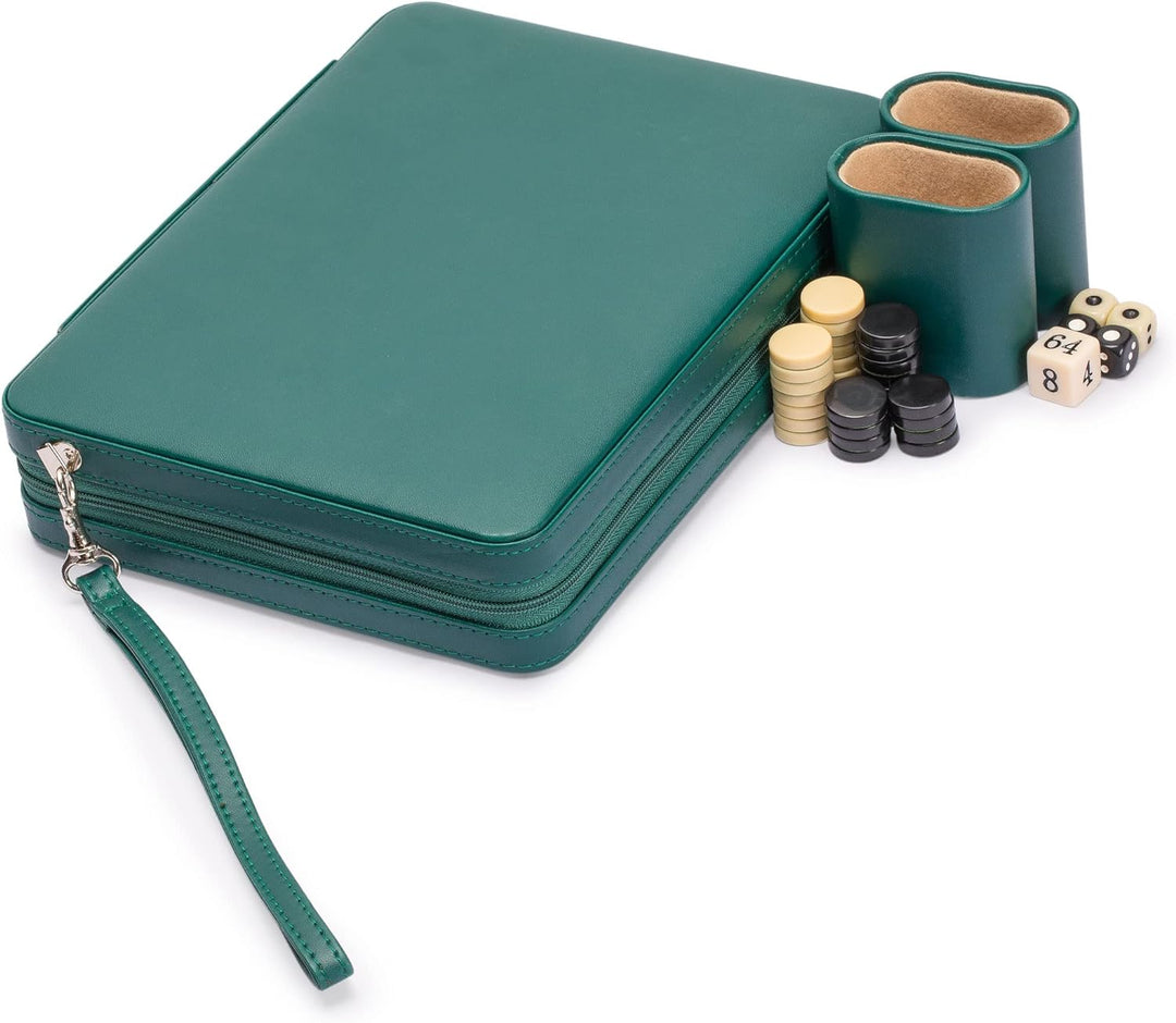 Yellow Mountain Imports Mini Travel Backgammon, Grün Dark Teal, Dark Teal