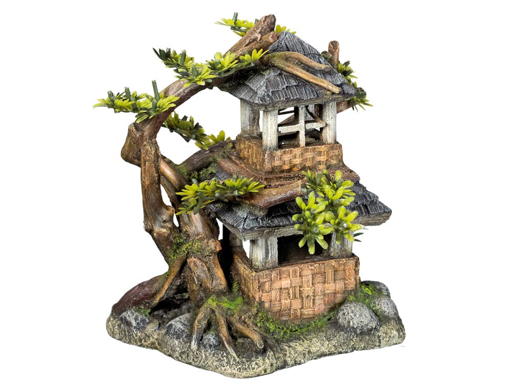 Nobby Aqua Ornaments HAUS MIT BONSAI mit Pflanzen, 17,5 x 15,5 x 19,8 cm, 1 Stück